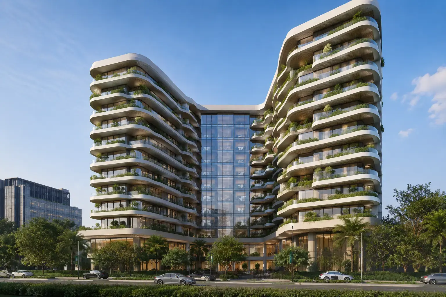 A modern high-rise residential development