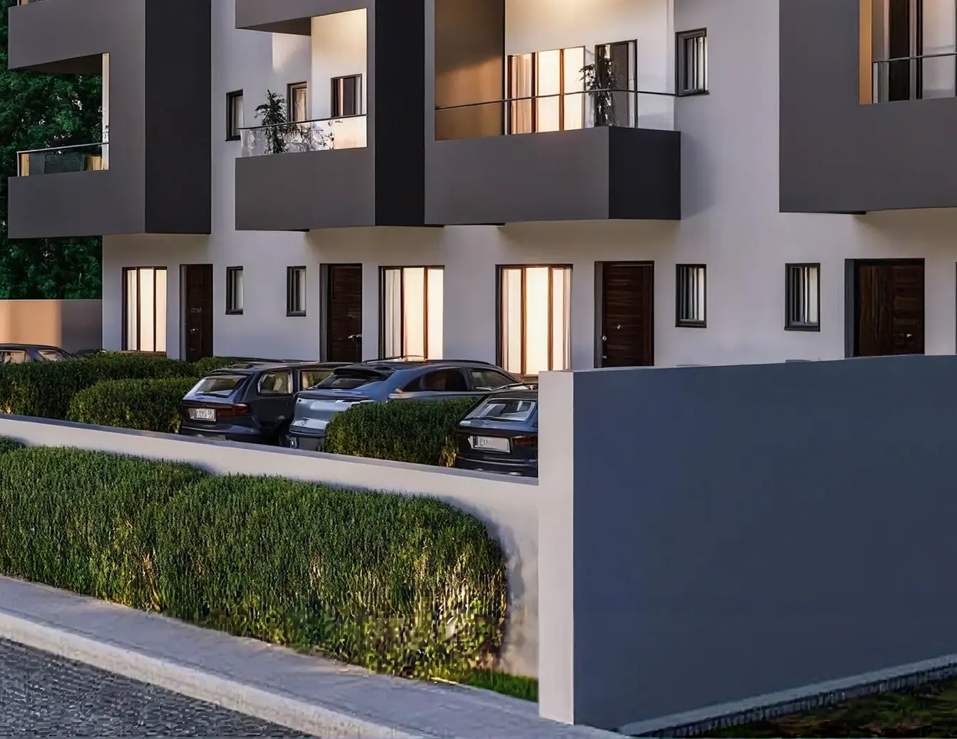 Landscaped hedging along the terrace frontage