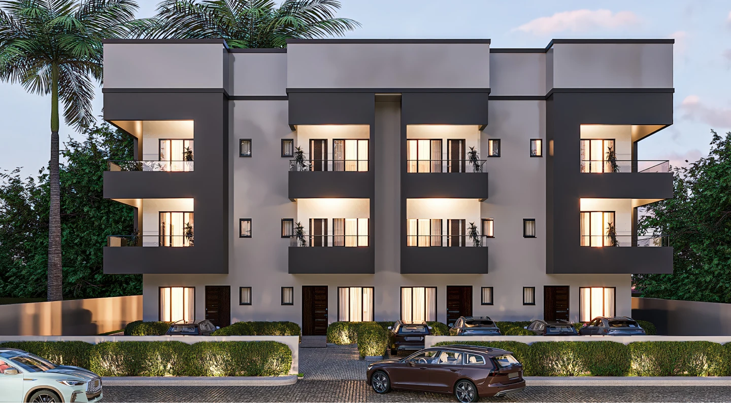 The frontage of The Midtown Terraces at dusk