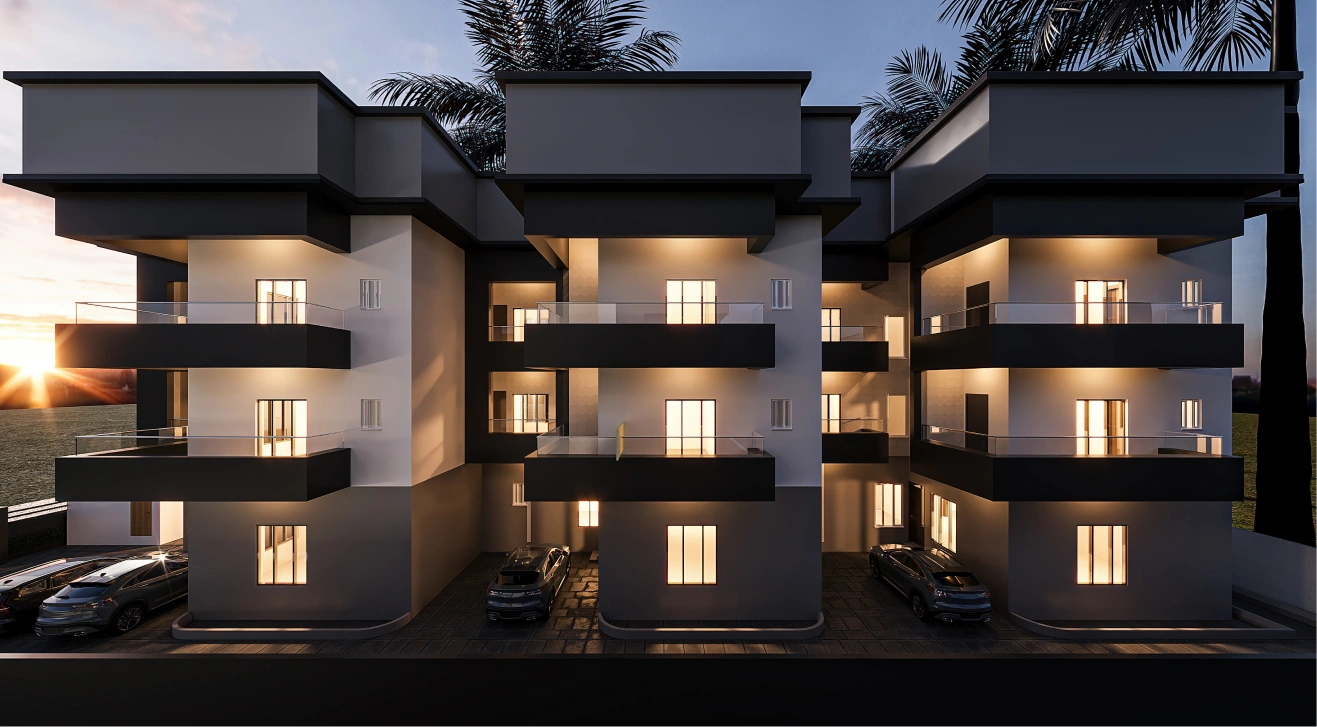 The frontage of The Urban Nest at dusk